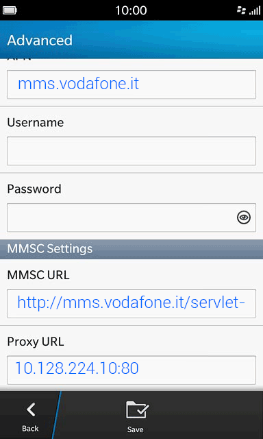 configurazione Vodafone Blackberry Z10