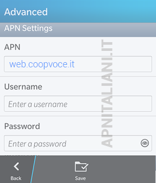 Configurazione CoopVoce BlackBerry 10