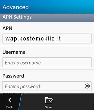 configurazione PosteMobile Blackberry Z10