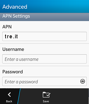 configurazione TRE BlackBerry 10