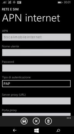 configurazione Tiscali HP Elite x3