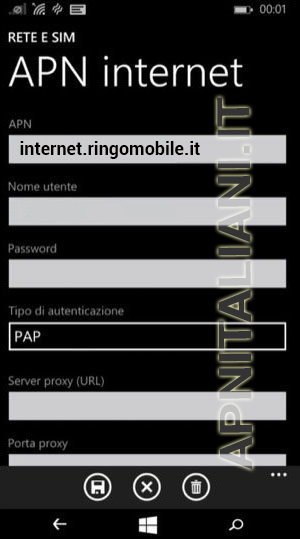 configurazione Ringo Mobile Microsoft Windows 8.1