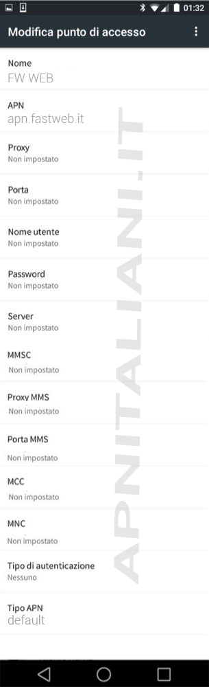 configurazione Fastweb Mobile Blackberry Priv