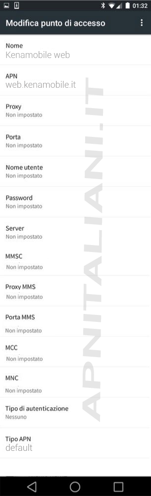 configurazione Kena Mobile su Android(default)