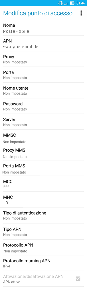 configurazione PosteMobile Meizu MX5