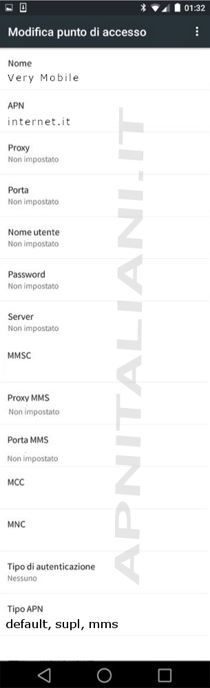 configurazione Very Mobile Blackberry Priv