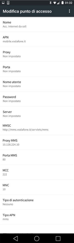 configurazione vodafone HTC 10