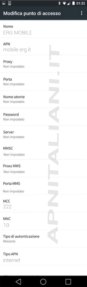 configurazione ERG Mobile 6 MarshMallow