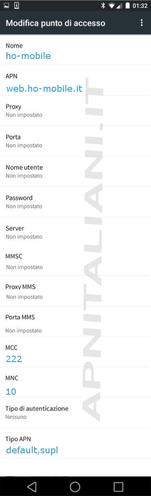 configurazione ho. Mobile Alcatel U5 HD