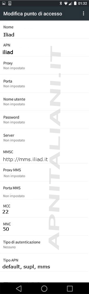 configurazione mms Iliad