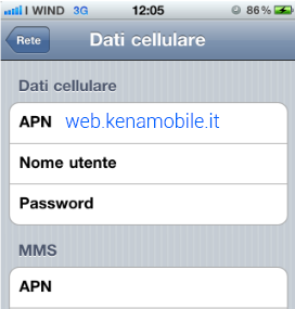 configurazione APN Kena Mobile Apple Iphone 4