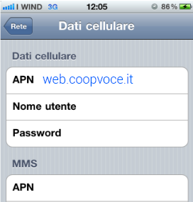 configurazione APN CoopVoce Apple Iphone 4