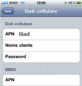 configurazione MMS Iliad Apple iPhone 4