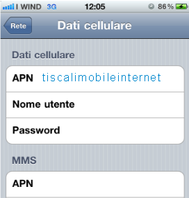 configurazione APN Tiscali iPhone 4