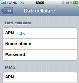 configurazione APN TRE iPhone 4