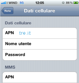 Configurare connessione Internet Wind su iPhone
