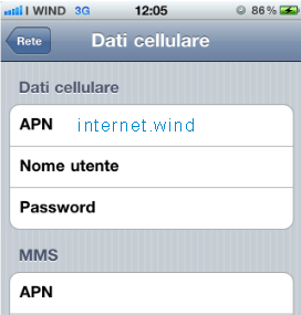 configurazione APN Wind iPhone 4