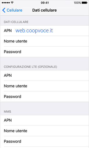 configurazione APN CoopVoce iPhone SE