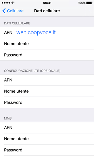 configurazione APN CoopVoce Apple iPhone XR