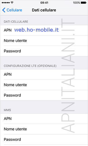 configurazione APN ho. Mobile Apple Iphone 4S