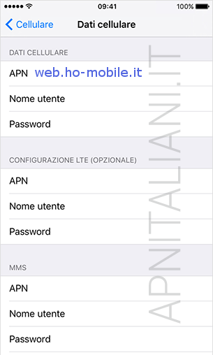 configurazione APN ho. Mobile Apple iPhone X