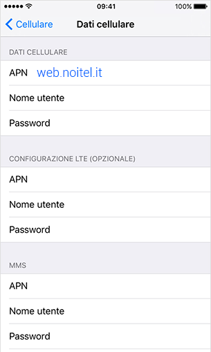 configurazione APN Noitel Mobile iPhone SE