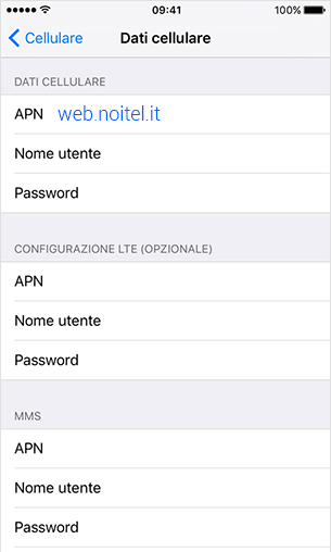 configurazione APN Noitel Mobile iPhone 7