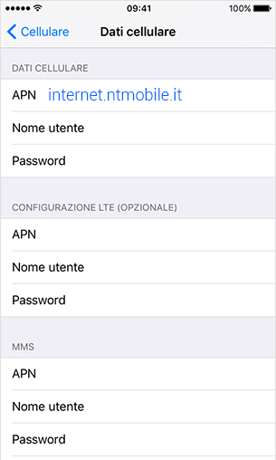 configurazione APN NTMobile iPhone SE