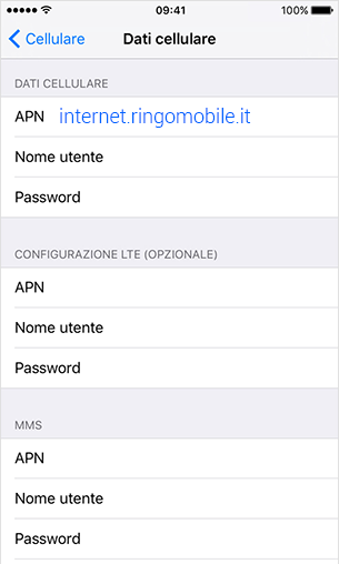 configurazione APN Ringo Mobile iPhone 7 Plus