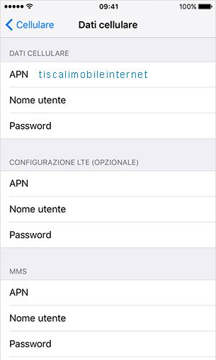 configurazione APN Tiscali Apple iPhone 5s