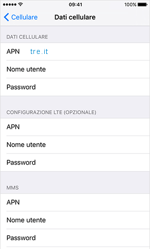 configurazione APN TRE Apple iPhone 5C