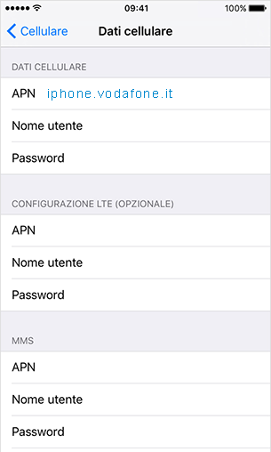 configurazione APN Vodafone iPhone 7 