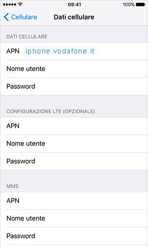 configurazione APN Vodafone iPhone 4s