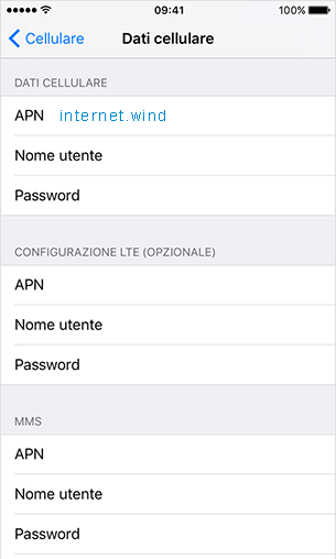 configurazione APN Wind iPhone 7